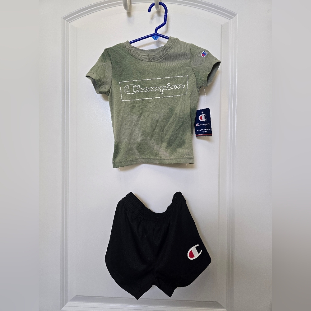 Champion Green T-Shirt and Black Shorts Set